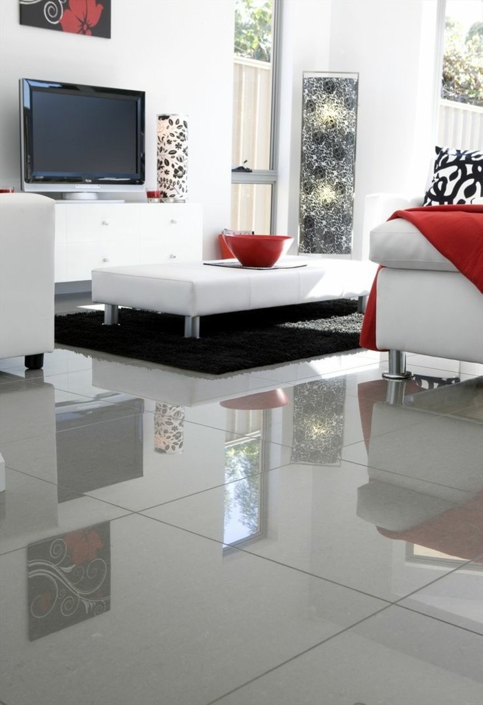Carrelage gris dans salon