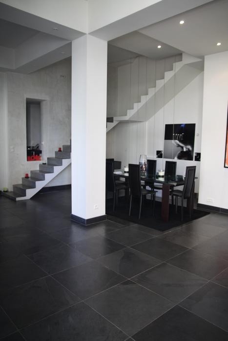 Carrelage gris noir salon