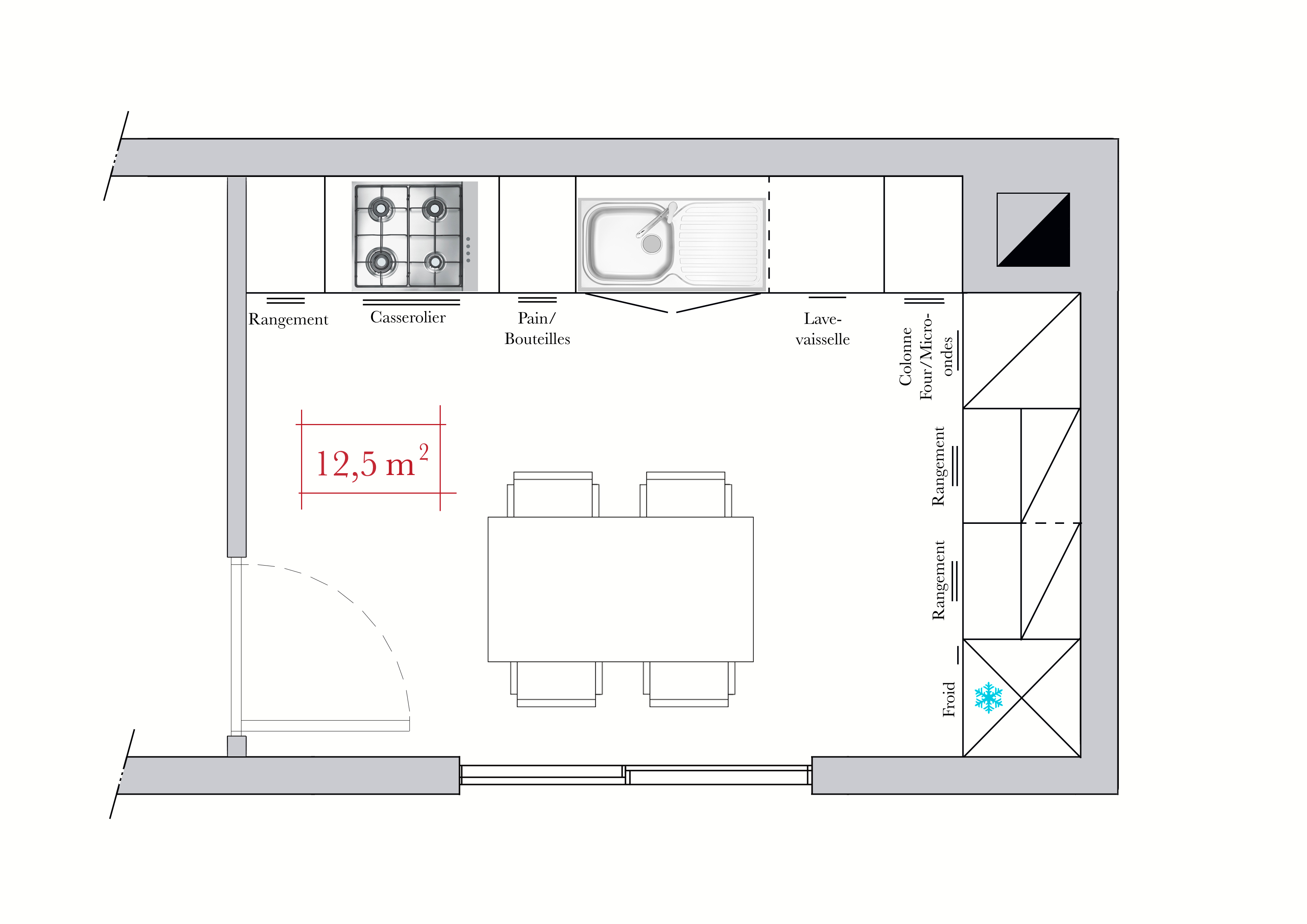 Plan cuisine équipée en l