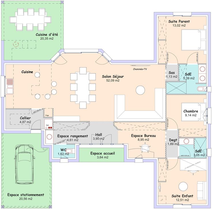 Plan de maison avec cuisine d'été