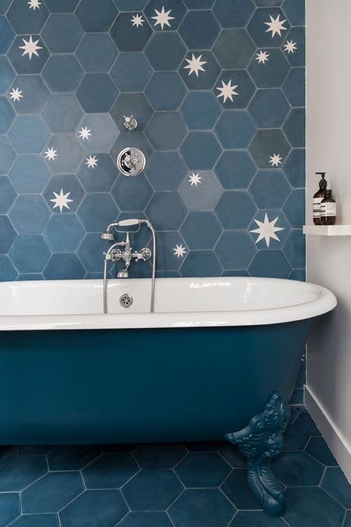 Carrelage hexagonal bleu canard
