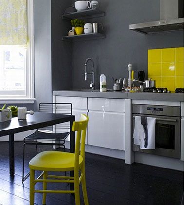 Peinture murale cuisine jaune