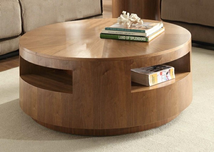 Table basse ronde avec rangement