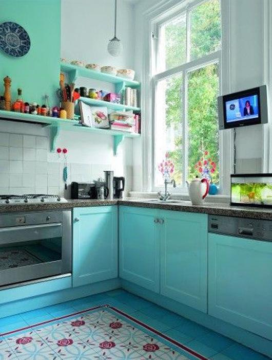 Carrelage cuisine bleu turquoise
