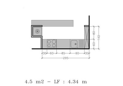 Plan de petite cuisine en longueur