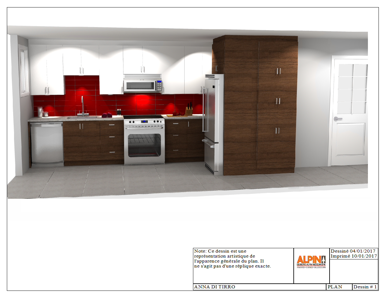 Plan d'armoire de cuisine en 3d