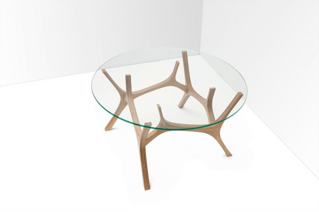 Table basse ronde bois et verre