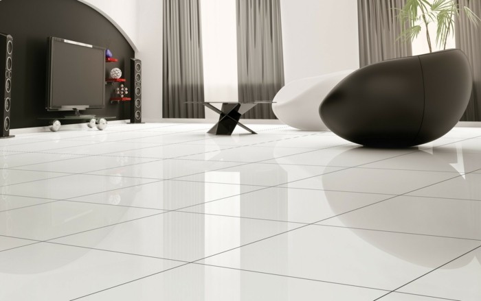 Carrelage blanc sejour