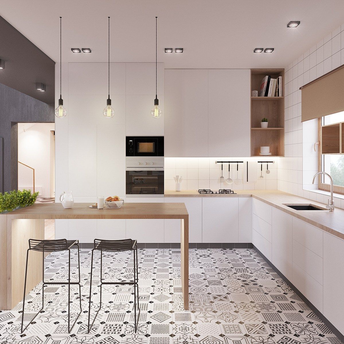 Sol cuisine bois et carrelage