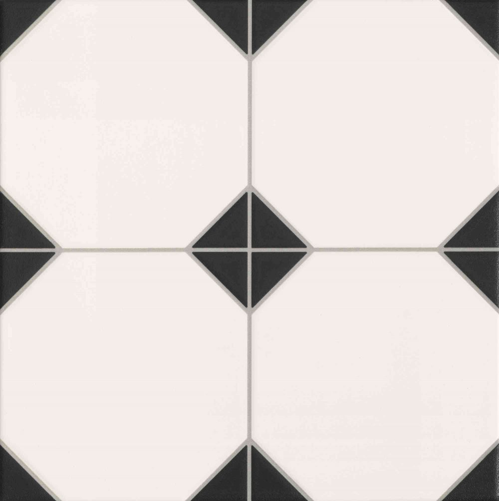 Carrelage blanc avec cabochon noir