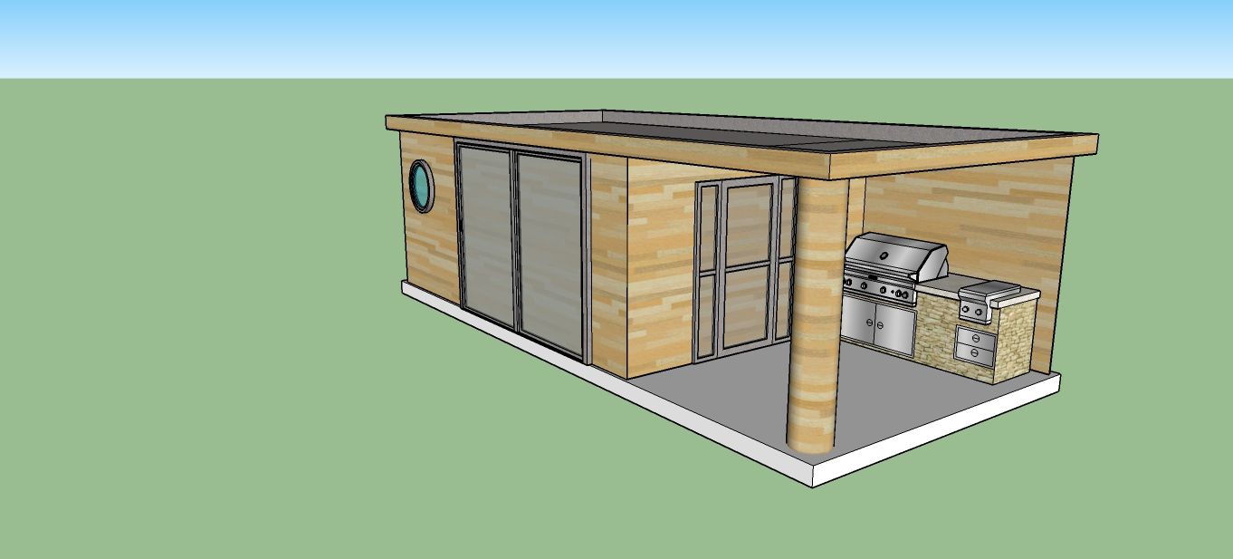 Plan pool house avec cuisine d'ete