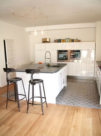 Carrelage cuisine ouverte parquet