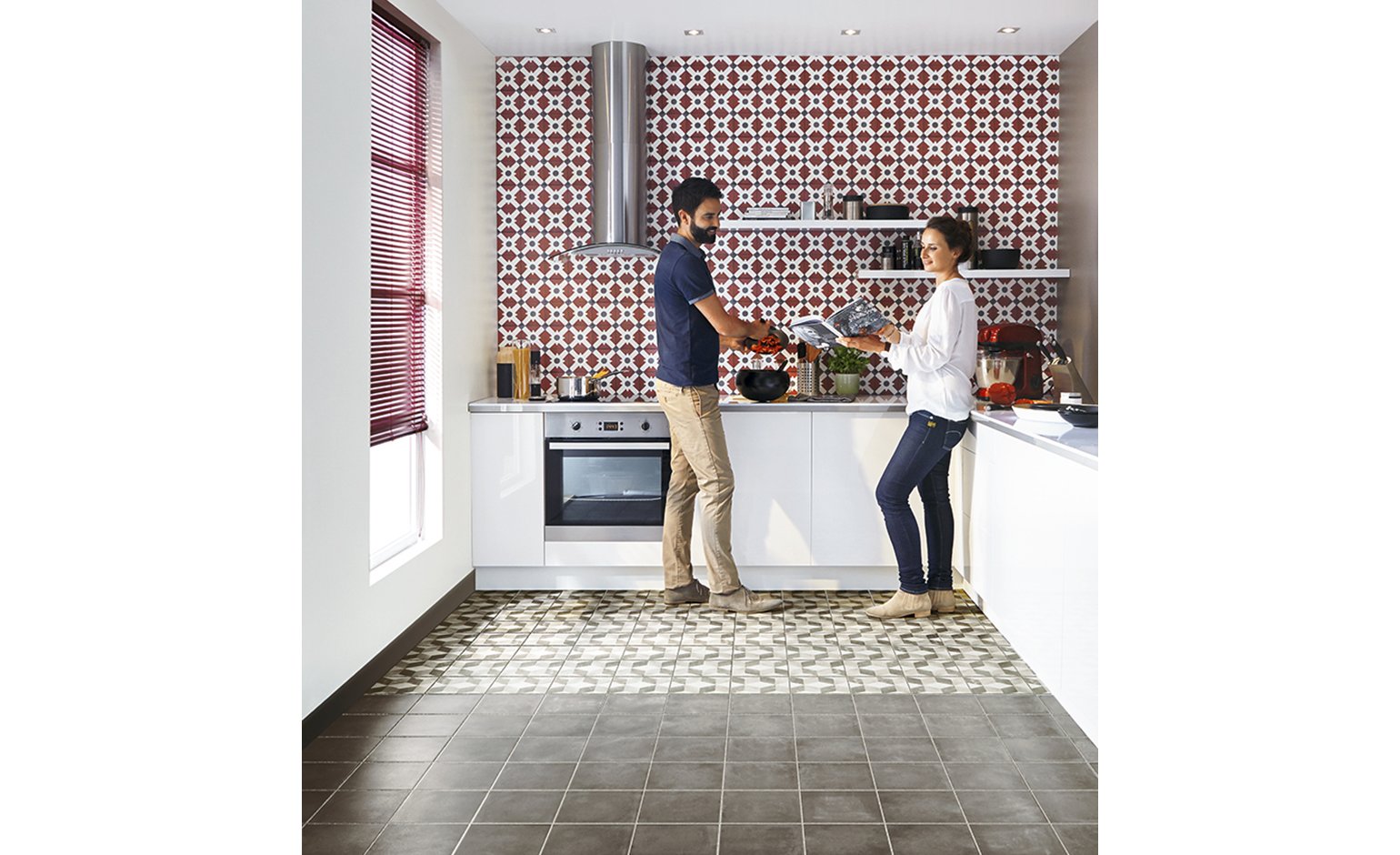 Carrelage blanc losange