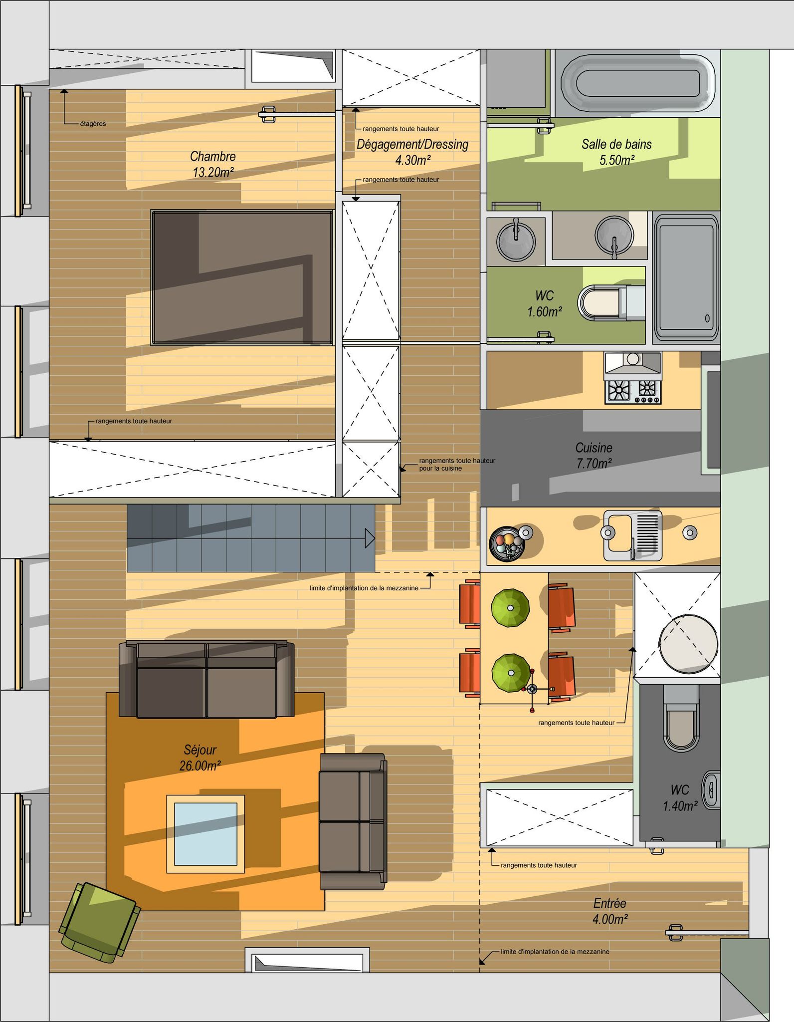 Plan cuisine et salle à manger