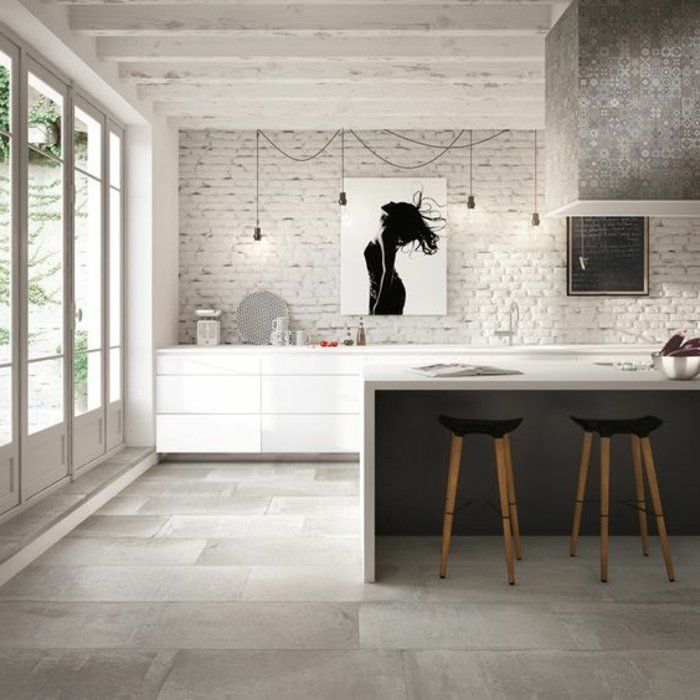 Carrelage mural brique blanche