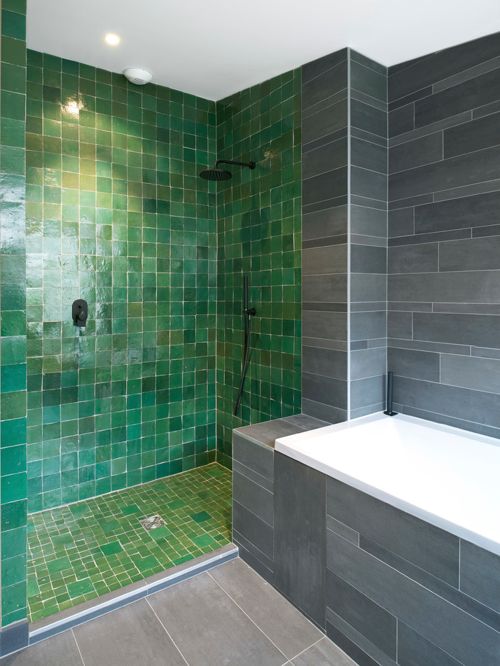 Carrelage salle de bain vert et blanc