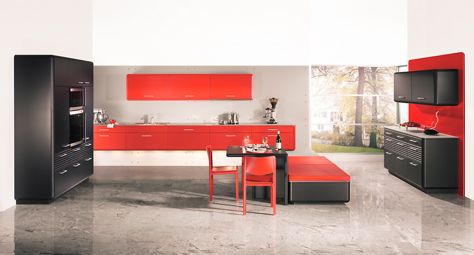 Photo cuisine rouge et noire