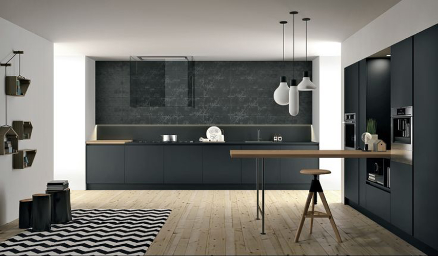 Cuisine noire plan de travail inox