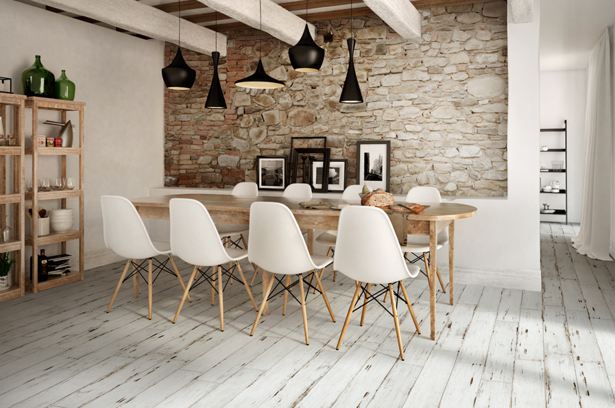 Carrelage aspect bois blanchi