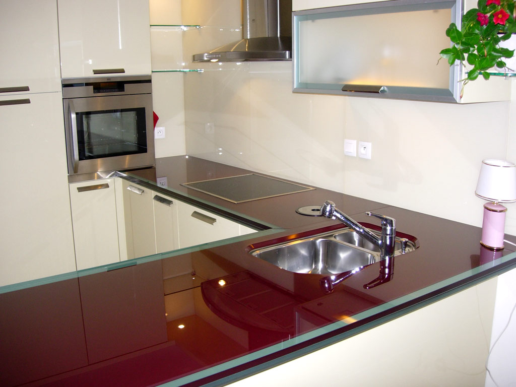 Plan travail cuisine verre trempe