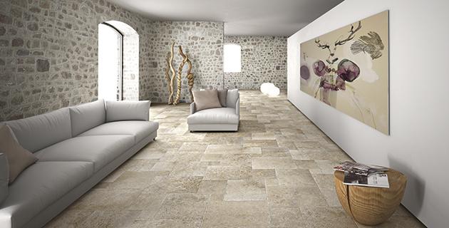 Carrelage travertin blanc