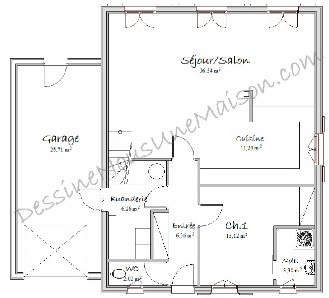 Plan maison plain pied cuisine fermée