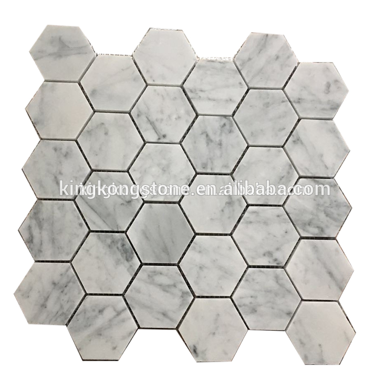 Carrelage hexagonal en marbre sous forme de mosaïque- bianco par carrara