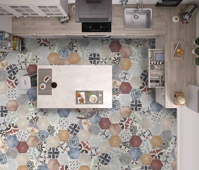 Carrelage sol coloré cuisine