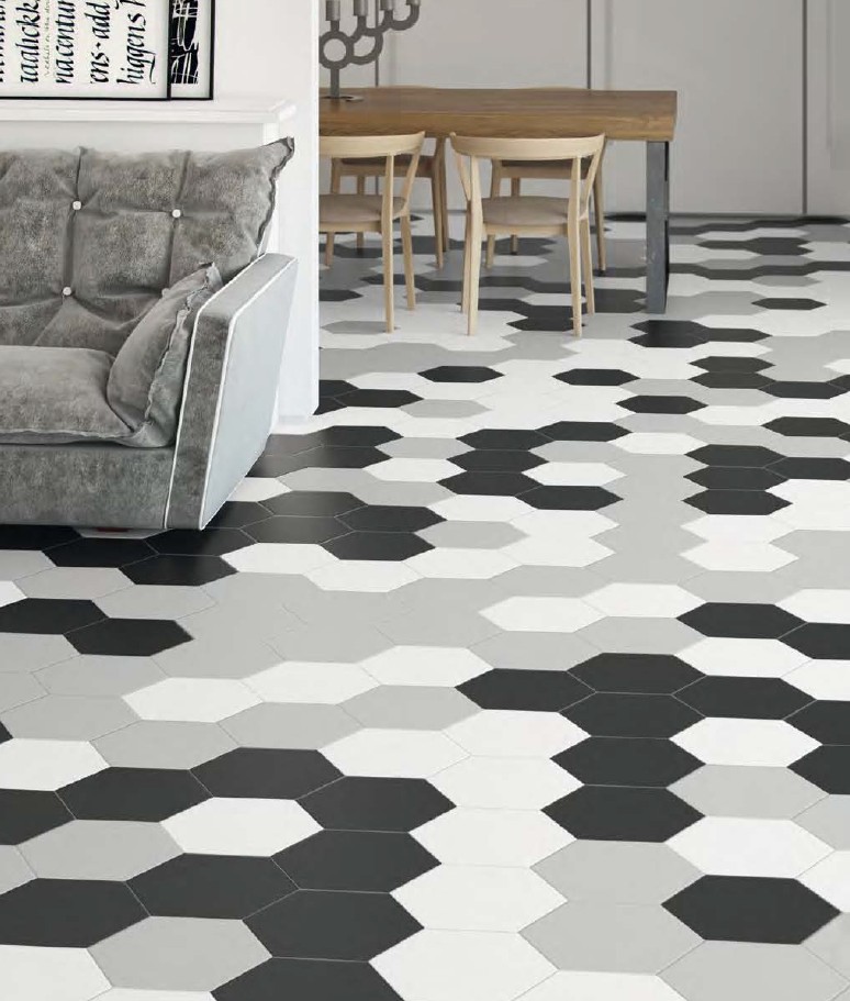 Carrelage hexagonal noir et blanc