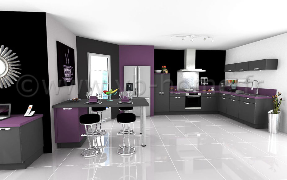 Deco salon cuisine noir