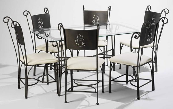 Table de cuisine verre et fer forgé