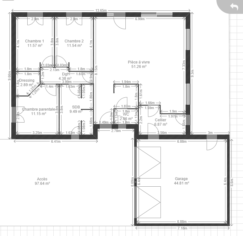 Plan sejour cuisine 50m2