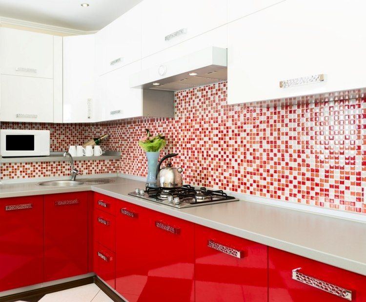 Photo cuisine rouge et blanc