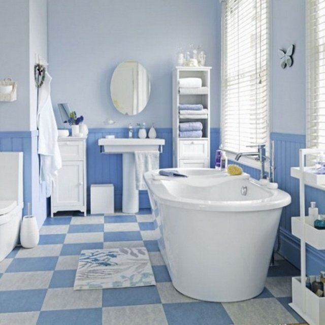 Carrelage salle de bain blanc bleu