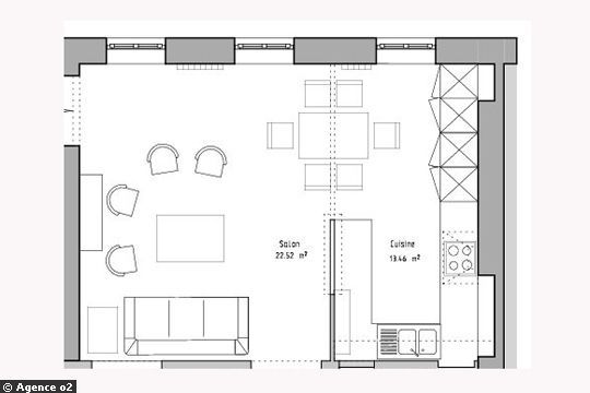 Plan cuisine ouverte 10m2