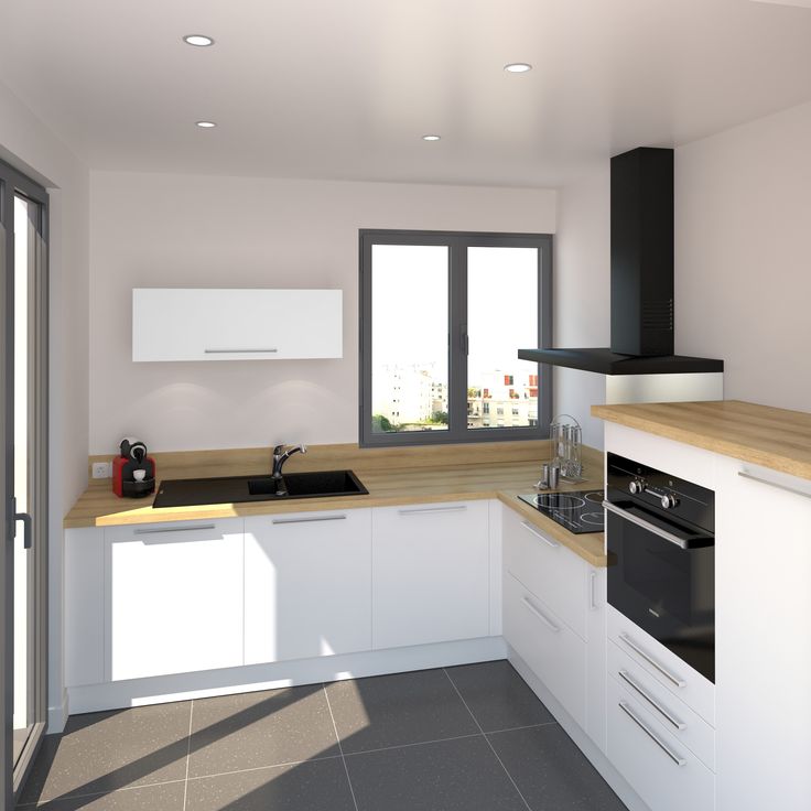 Cuisine bois blanc plan de travail noir