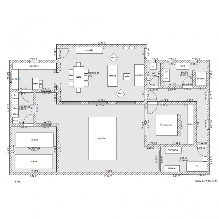Plan cuisine 9 m2 piscine