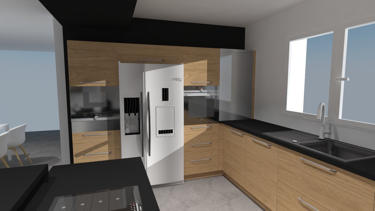 Plan de cuisine avec frigo americain