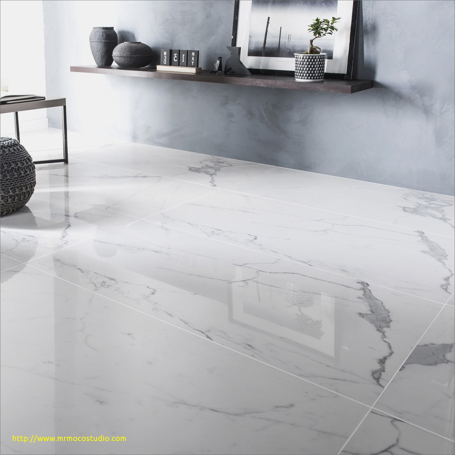 Carrelage blanc brillant effet marbre