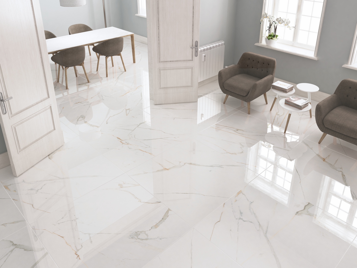 Carrelage blanc effet miroir