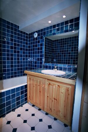 Carrelage bleu et blanc salle de bain