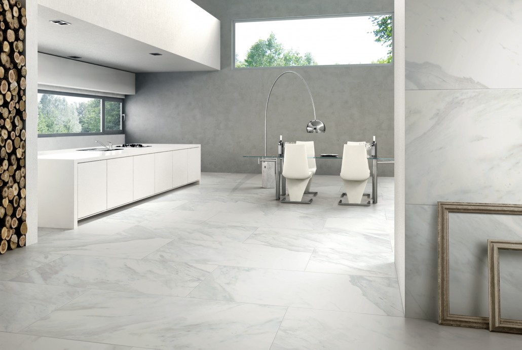 Carrelage blanc aspect marbre