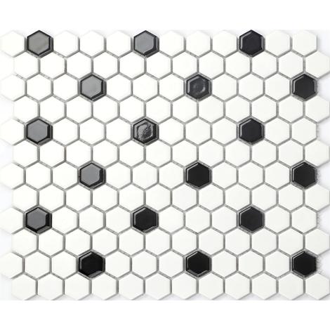 Carrelage mosaique blanc et or