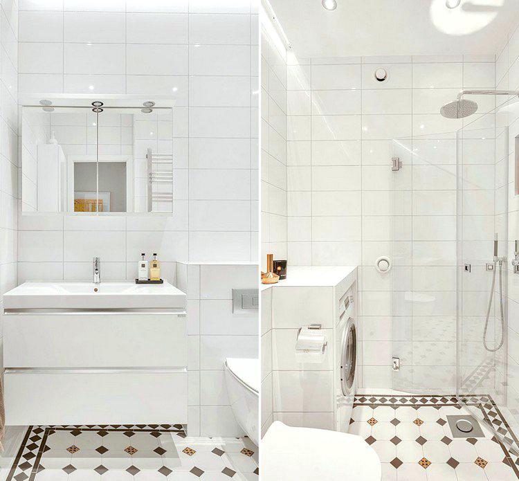Carrelage salle de bain meuble blanc