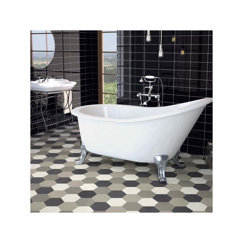 Carrelage hexagonal noir salle de bain