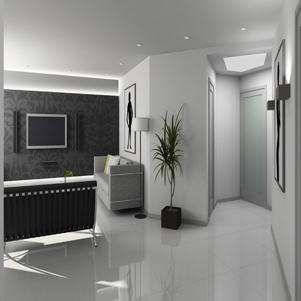 Grand carrelage sol blanc brillant
