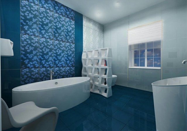 Carrelage bleu foncé salle de bain