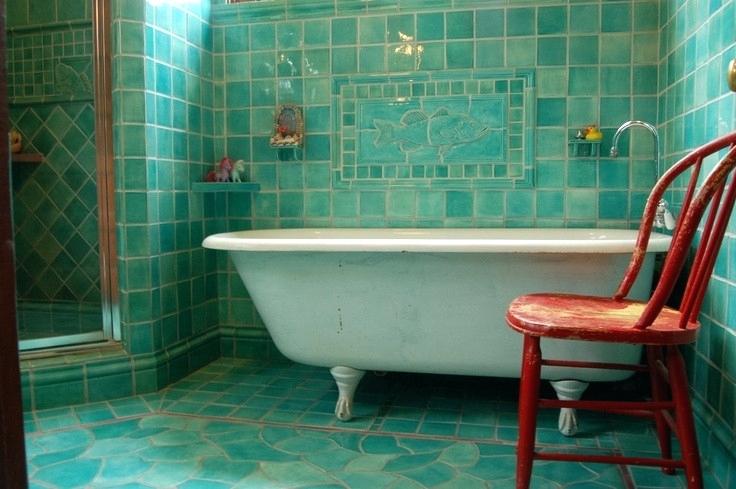 Carrelage cuisine vert d'eau