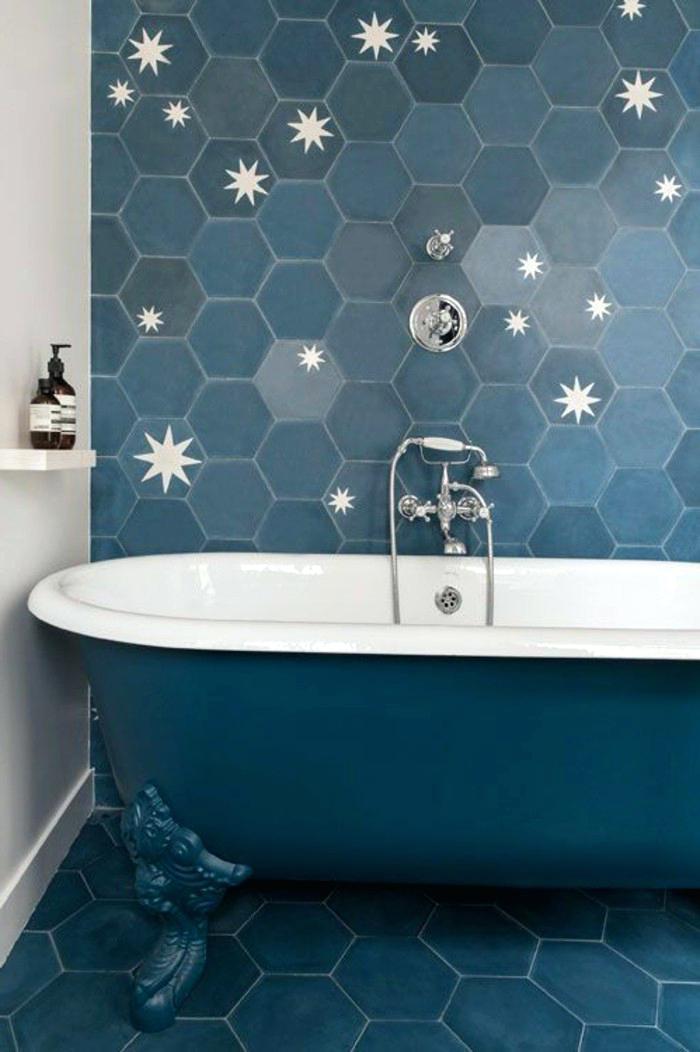 Carrelage hexagonal sol bleu