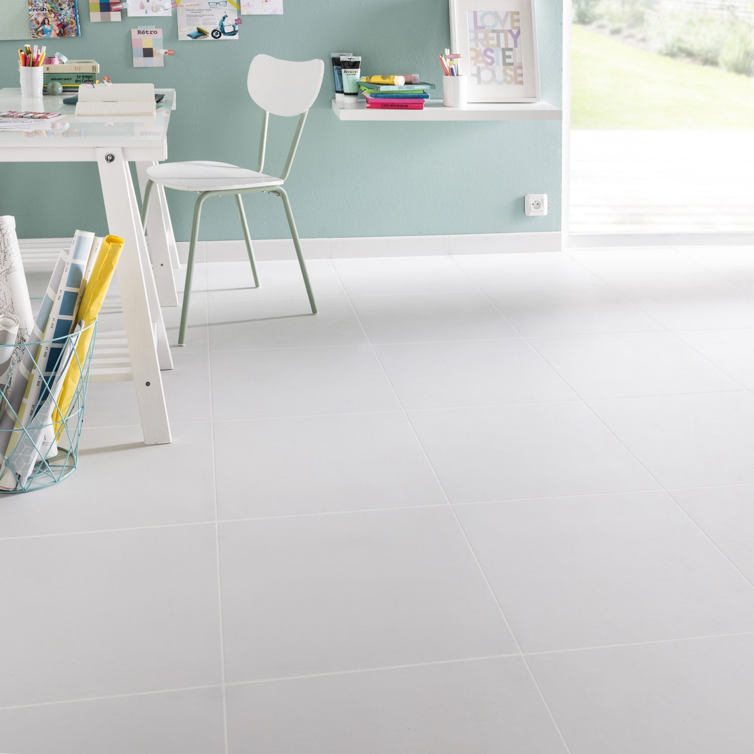 Carrelage blanc mat sol